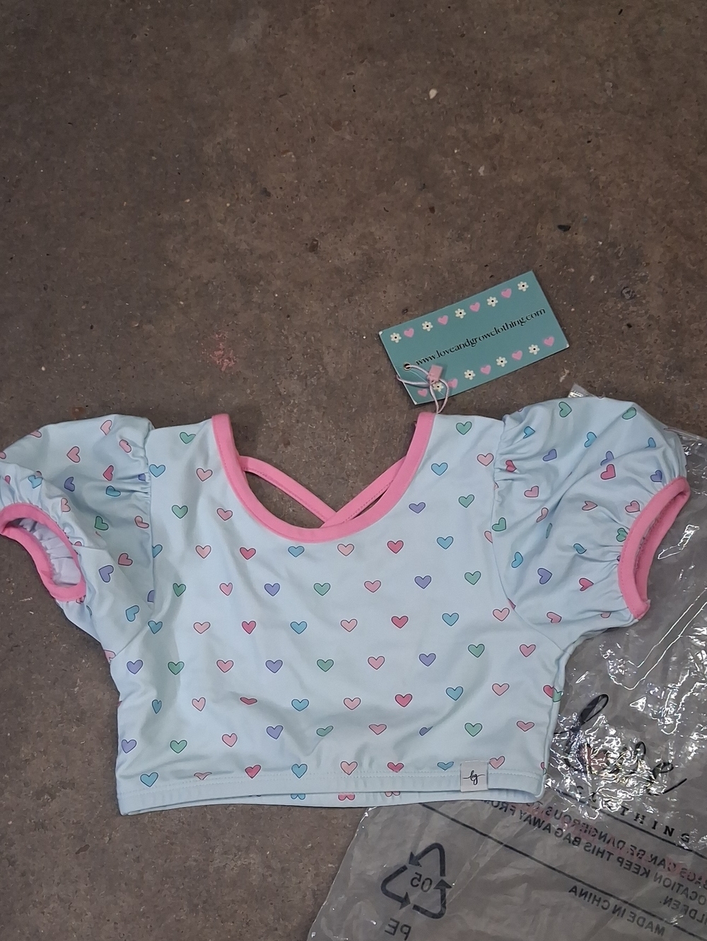 NWT Kids Love & Grow Puff Sleeve Swim Top